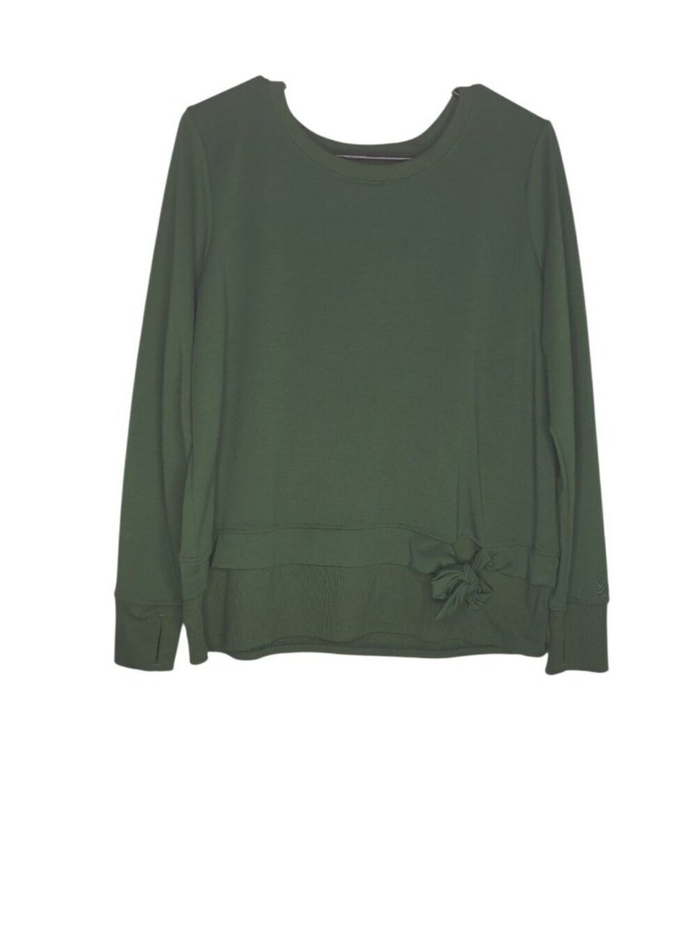Cuddl Duds Green Sweater Long Sleeve Size Medium Tie Waist Line Thumb Hole